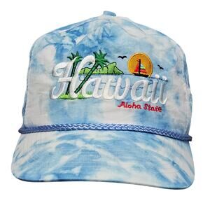 Vintage‎ Hawaii Hat 80s Blue Tie Dye Nylon Snapback Aloha State Souvenir Cap
